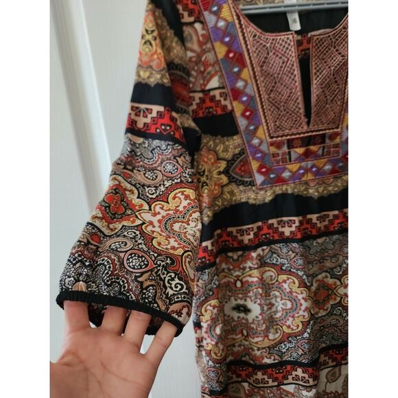 Pink Owl Apparel Embroidered Boho Shift Dress 3/4 Sleeves Back Multicolor Size S - Picture 4 of 11